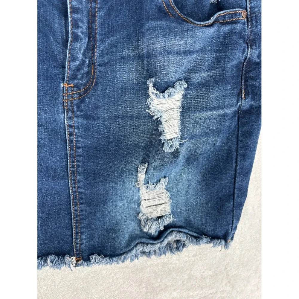 Wax Jean Denim Mini Skirt Womens Size M Dark Wash‎ Distressed Raw Hem
